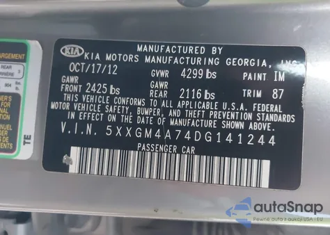 2013 Kia Optima Lx z USA, uszkodzony, nr VIN 5XXGM4A74DG141244